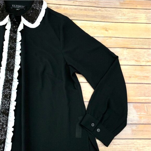 ELOQUII Studio Black and White Ruffle Sequin Tuxedo Button-Down TOP SZ. 16 - Picture 7 of 11